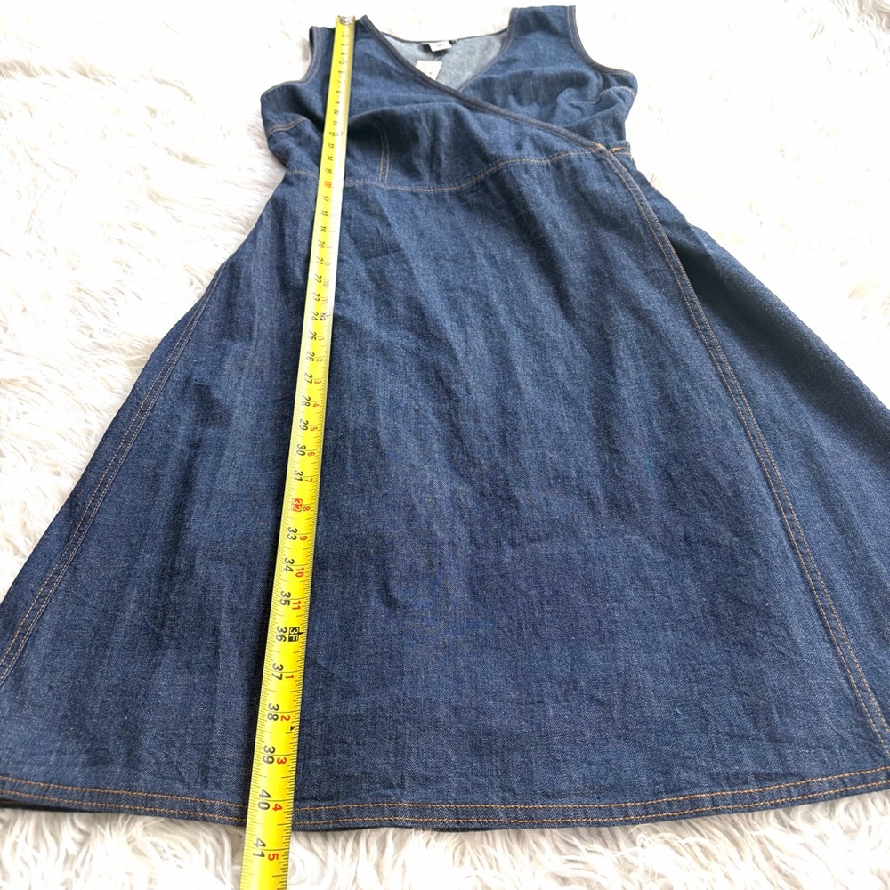 LOFT Dark Blue Denim Sleeveless V neck Wrap Midi Dress Size 8 NWT - Picture 6 of 9